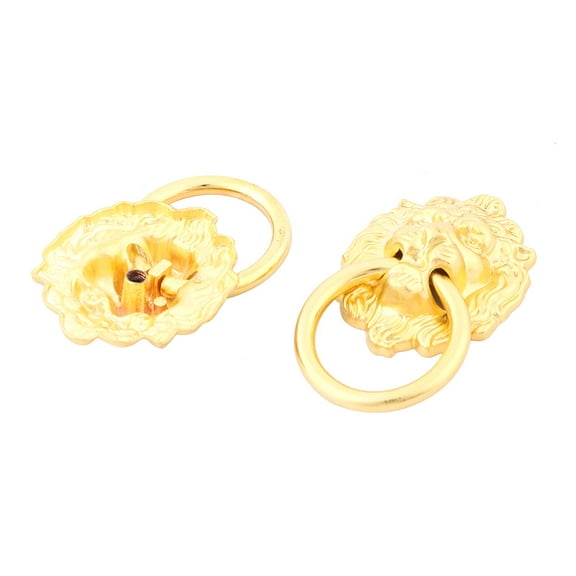Unique Bargains Metal Lion Head Shaped Drawer Cabinet Door Ring Pull Handle Gold Tone 2 Pcs