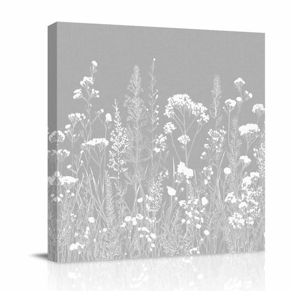Canvas Wall Art Rustic Gray Green Canvas Art Print White Botanical Floral Silhouettes Country Pictures Wall Decor for Living Room Bedroom Artwork Decorations Stretched Framed Ready to Hang 12"x12"