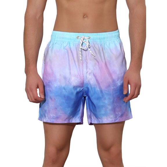INSPIRE CHIC Men's Tie Dye Printed Elastic Waistband Vacation Swim Trunks 30 Blue