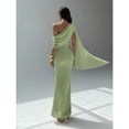thumbnail image 2 of Green Womens Asymmetric One Shoulder Ruched Maxi Dress Elegant Evening Gown, 2 of 8