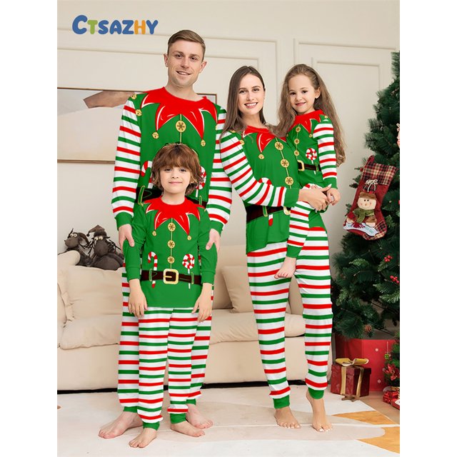 Merry Christmas Cartoon Pattern Mom Dad Kids Matching Pajamas Set 2 Pieces Suit Baby Romper Soft Loose Xmas Family Look Pyjamas