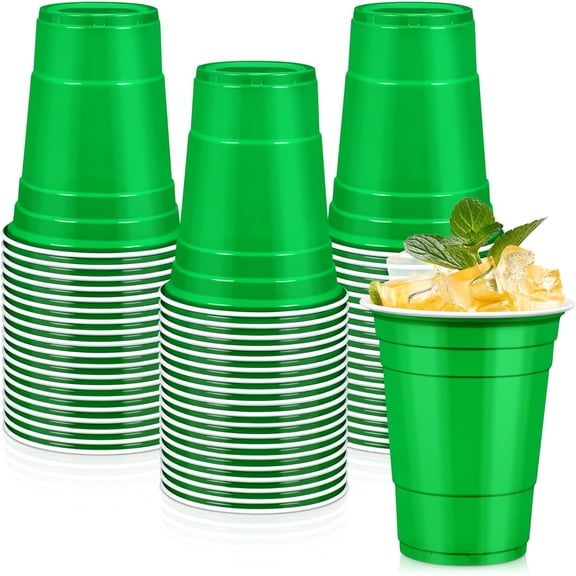 50 Green Plastic Cups, 16 oz Disposable Cups, Drinking Cups For Birthday Party, s Day, Christmas