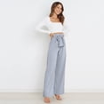 thumbnail image 6 of CHWGFWL Wide Leg Dress Pants for Women Ladies Workplace Trousers Casual Versatile Straight Pants Temperament Elegant Pocket Belt Pants Palazzo Pants for Women Beach Pants for Women(Light Blue,L), 6 of 6