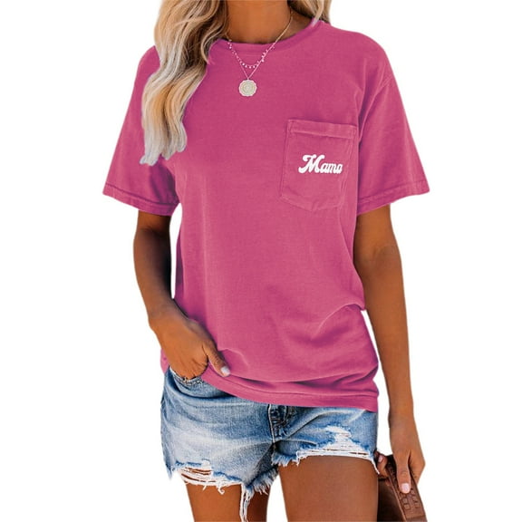 Women's Summer Short Sleeve T-Shirt with Pockets Letter Print Casual Tee