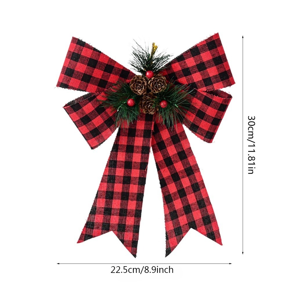 9*12 inch, Large Velvet Christmas Tree Bows, Christmas Bows with Pine Cones Pine Needles, Large Christmas Bows for Tree Wreath Stairs Railing Fireplace Indoor Decor