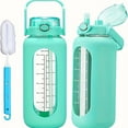thumbnail image 3 of ENFOURCLASS 64oz Glass Water Bottle with Straw & Handle Lid for Gym, Workout (Blue/Green Gradient), 3 of 14