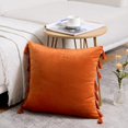 thumbnail image 2 of QPENWEI Paquete de 2 fundas de almohada decorativas de color naranja otoñal de 18 x 18 pulgadas con borlas hechas a mano, juego de fundas de cojín cuadradas de terciopelo suave para sofá, cama, sala d, 2 of 5