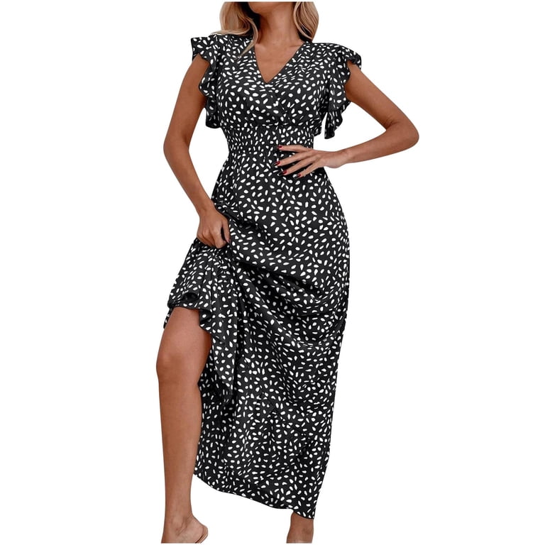 Oplxuo Summer Floral Maxi Dress for Women 2025 Vacation Ruffle Sleeve V Neck Wrap Spring Beach Wedding Guest Dresses, Women's, Size: Large, Black Oplxuo Summer Floral Maxi Dress for Women 2025 Vacation Ruffle Sleeve V Neck Wrap Spring Beach Wedding Guest Dresses, Women's, Size: Large, Black