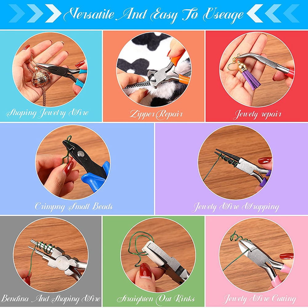 8 Pieces Jewelry Making Pliers Tool Kit, Needle Nose Pliers, Round Nylon Jaw for DIY