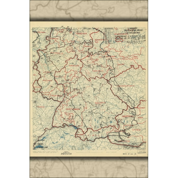 24"x36" Gallery Poster, map invasion of Germany May 31, 1945 12th army