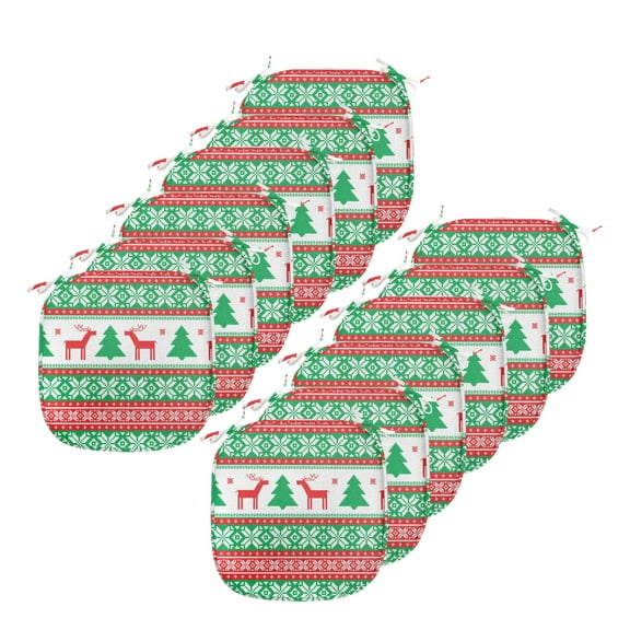 Christmas Chair Seating Cushion Set of 12, Knit Style Graphic Reindeer Star and Snowflake Holiday Family Theme, Seat Pads for Office with Anti-slip Backing, 16"x16", Red Green White, by Ambesonne
