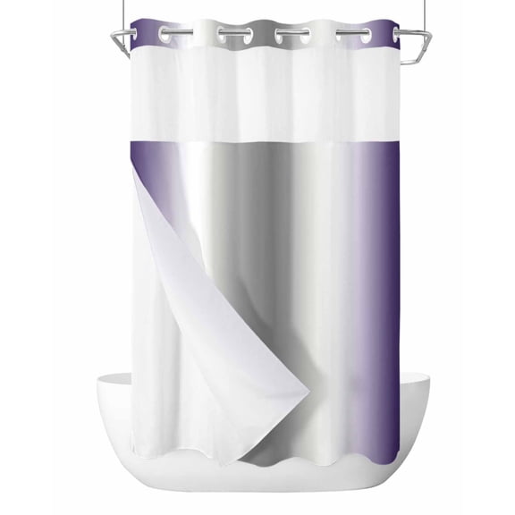 No Hook Shower Curtains with Detachable Snap-in Liner Set, Purple Grey Waterproof Hotel Style Bathroom Shower Curtain, Gray Farmhouse Modern Rustic Breathable Mesh Top Window Bath Curtains 36''x72''