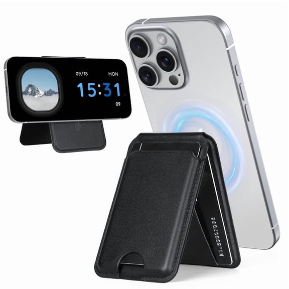 GAOBAO Magnetic Phone Wallet for iPhone, Leather Lightweight Adjustable Phone Stand for iPhone 16/15/14/13/12 Series with 2 Slot, Travel Essential