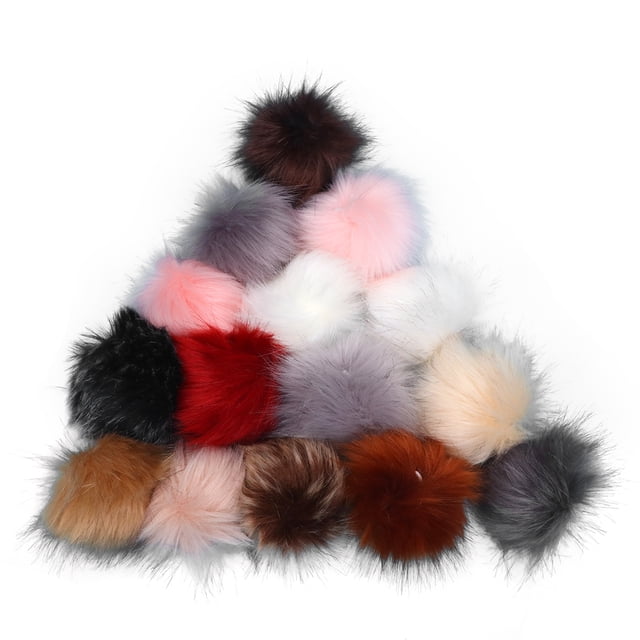 30 pompones de piel sintética esponjosa con goma elástica para llavero, colgante de mochila de peluche, decoración artificial (10 cm)