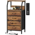 thumbnail image 2 of Night Stand with Charging Station, 28.3 Inch Tall Bedside Table with PVC Drawers, End Table with USB Ports and Outlets, 3 Fabric Drawer Storage Nightstand for Bedroom, 3 Ways to Use, White, 2 of 10