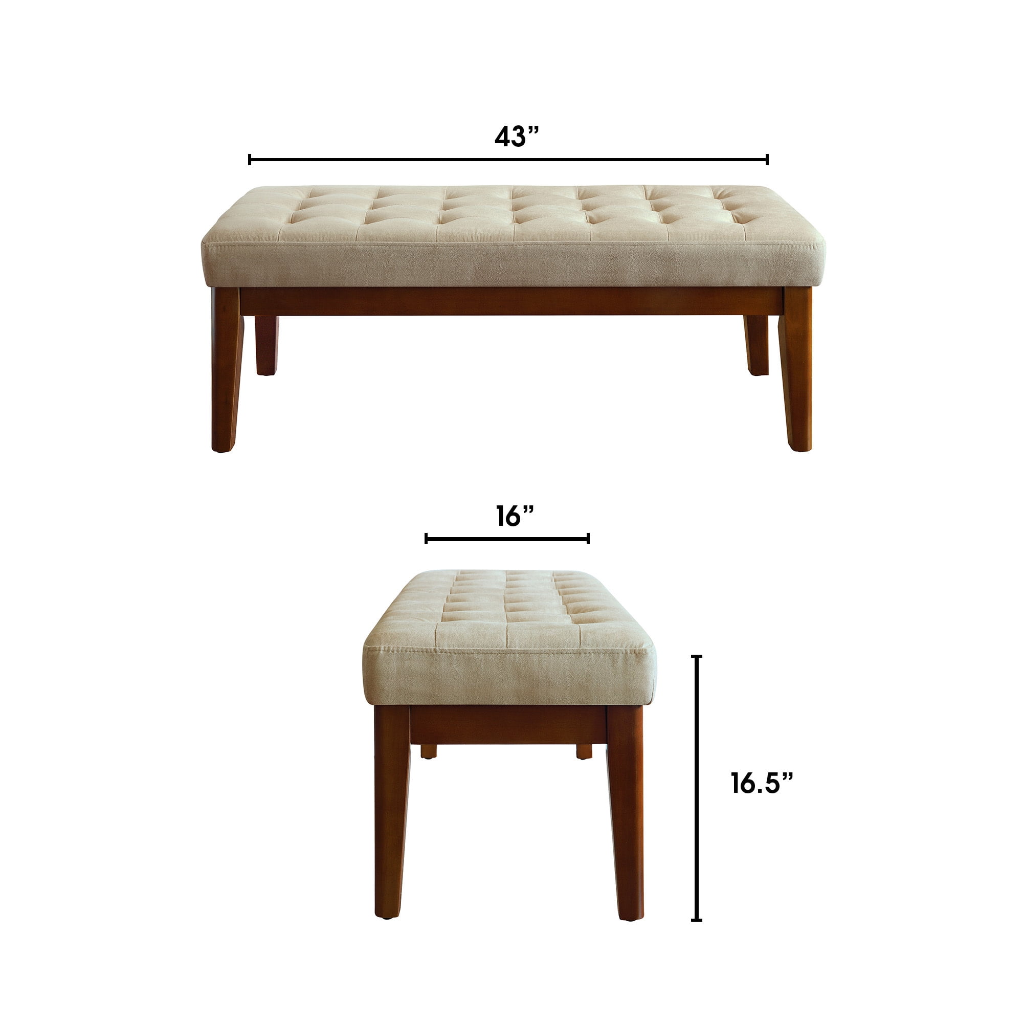 Elle Decor Claire Mid Century Modern Bench with Tufted Cushion, Truffle Grey
