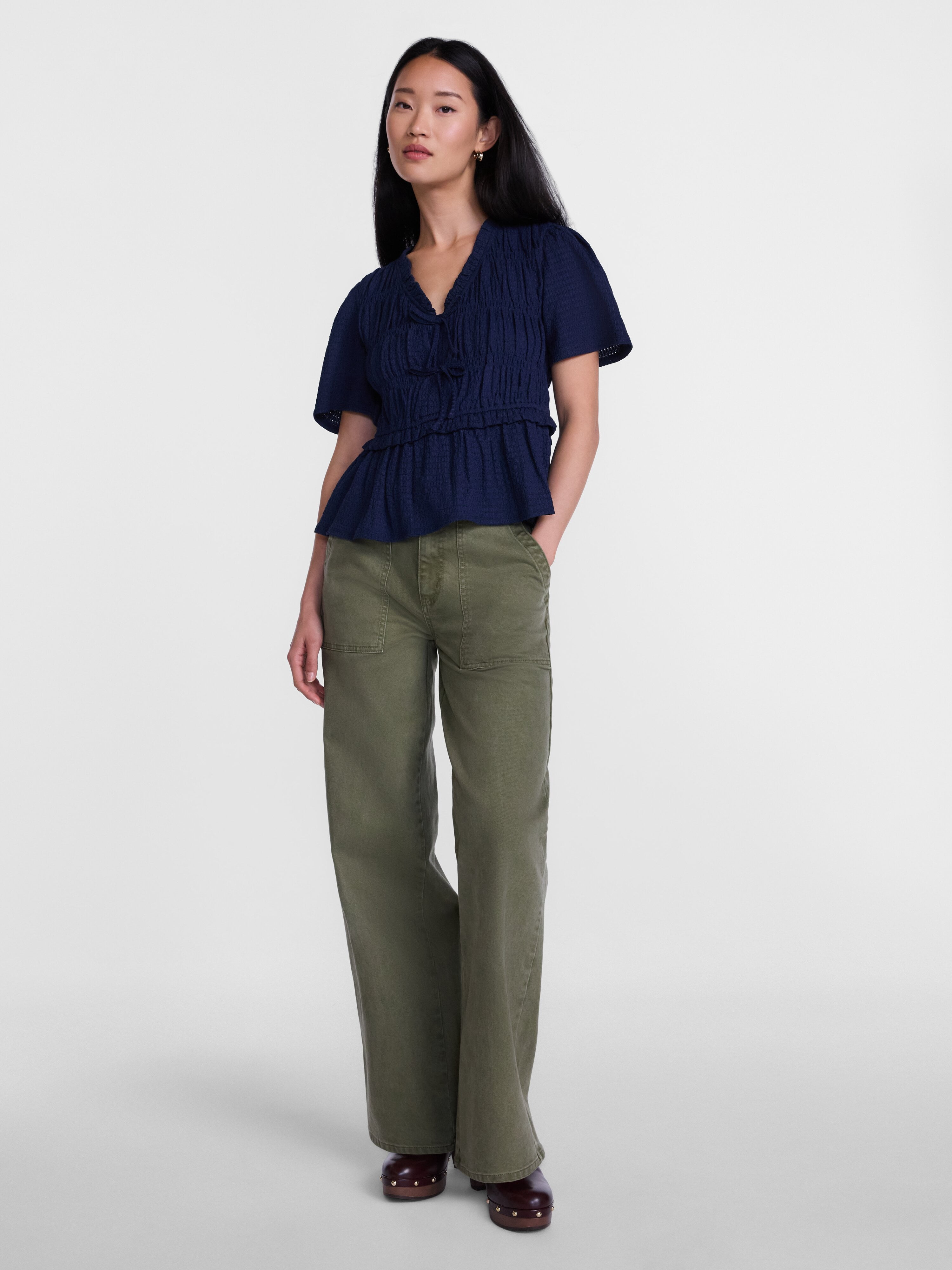 Scenario Women's and Women's Plus Textured Tie Front Top, Sizes XS-4X