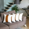 thumbnail image 3 of Bohemian Set of 4 Handmade Decorative Throw Pillow Vegan Faux Leather Solid 20" x 20" Brown & Ivory Square for Couch, Bedding, 3 of 4