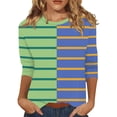 thumbnail image 2 of RXIRUCGD T-shirt à Rayures pour Femme à Col Ras du Cou à Manches 3/4, Vert, Taille : L, 2 of 5