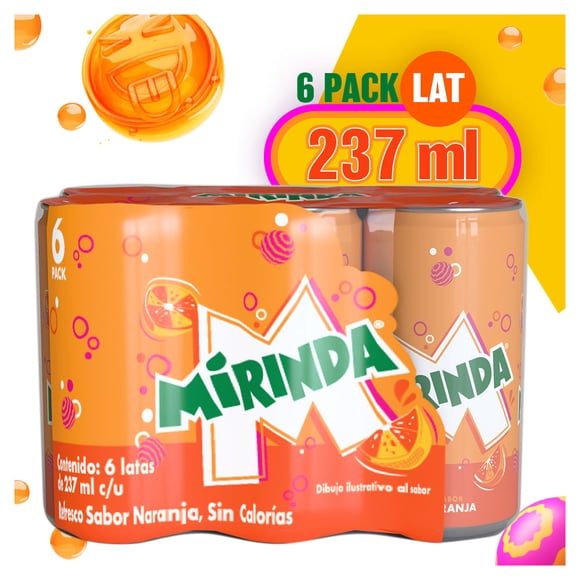 Refresco Mirinda sabor naranja 6 latas de 237 ml c/u