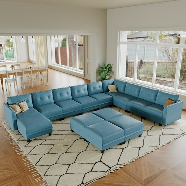 LLappuil Modular Sectional Sofa, 14 Seat Oversized Modular Sectional Sofa with Storage, Faux Leather Waterproof Sofa for Living Room