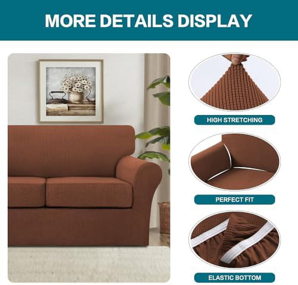 4 Piece Sofa Covers for 3 Cushion Couch Slipcover Soft Cover Dogs-Washable Furniture with Individual Covers,Feature Jacquard Fabric(3 Cushion Sofa, Caramel)