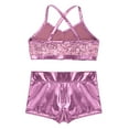 thumbnail image 4 of Yartina Kids Girls 2-Piece Shiny Sequins Crop Top with Booty Shorts Set Gymnastics Dance Outfits Pink 12, 4 of 7