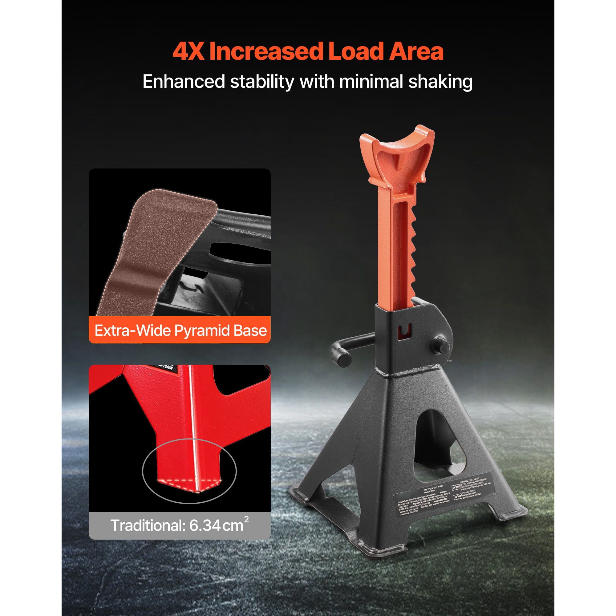 Jack Stands, 3 Ton (6,600 lbs) Capacity, 10.8-16.3 in Adjustable Height, Heavy Duty Steel Jack Auto Stands with Locking, for Lifting SUV, Pickup, Car and UTV/ATV, 1 Pair, Black and Orange