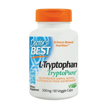 Doctor's Best L-Tryptophan from Tryptopure, Non-GMO, Vegan, Gluten Free, Soy Free, Helps Sleep, 90 Veggie (Best Sleep Supplement 2019)