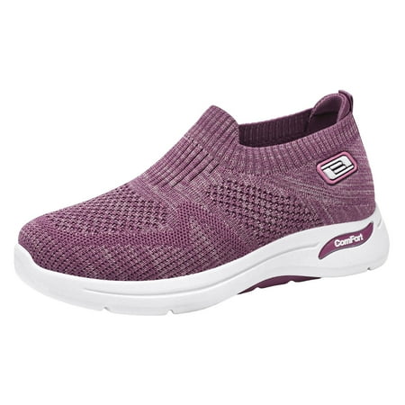 

eczipvz Ladies Sneakers Color Blocking Leather Lace up Comfortable Thick Soled Slip on Sneakers Women (Purple 6)