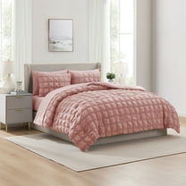 LammaLoe King Size Comforter Sets, 7 Piece Seersucker Bed in a Bag, Bedding Comforter Set with Sheets, Modern Bed Set, Bali Blush