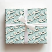 Vintage White Race Cars with Red Numbers Pattern Gift Wrapping Paper
