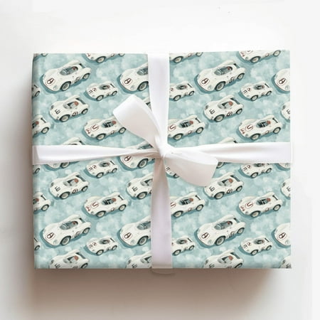 Vintage White Race Cars with Red Numbers Pattern Gift Wrapping Paper
