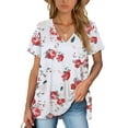 thumbnail image 3 of Hauts d'Été pour Femmes 2023 Mode Décontractée Col en V Imprimé Ample Manches Courtes T-Shirt Hauts, 3 of 7