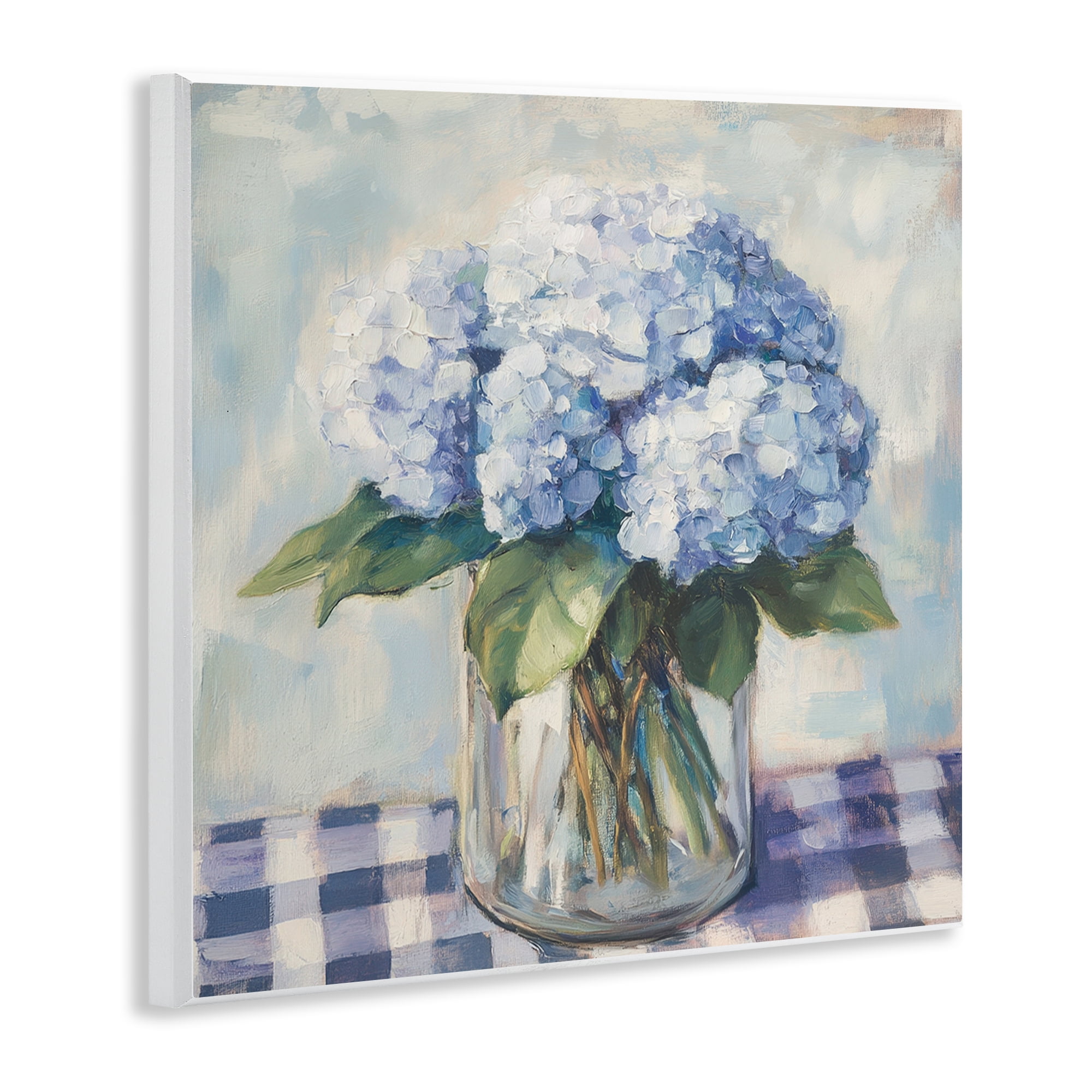 Stupell Industries Hydrangeas on Gingham Tablecloth Wall Plaque Art, design by Petal Prints Design