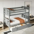 thumbnail image 3 of LAZZO Twin Over Twin Bunk Bed with Storage Drawers, Convertible Solid Wood Bunk Bed with Ladder & Safety Guardrail, No Box Spring Needed, Gray, 3 of 9