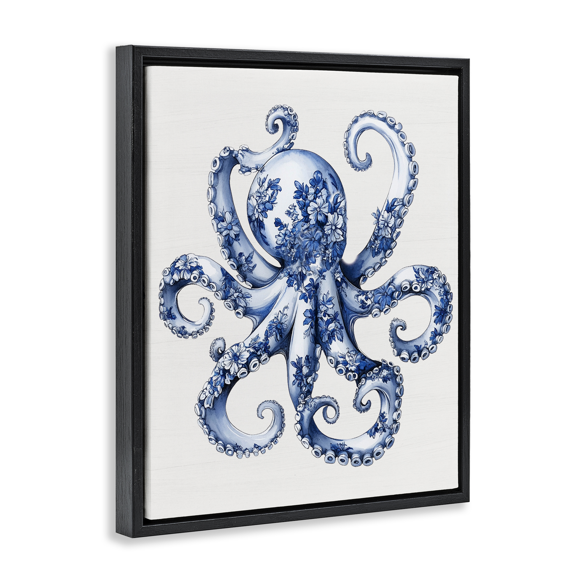 Funky Toile Octopus Black Framed Floater Canvas Wall Art, design by Lettered and Lined