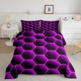 thumbnail image 2 of Geometric Hexagon Twin Bedding Sets for Boys,Neon Purple Honeycomb Quilt Hexagonal Geometry Beehive Comforter Set,Black Simplistic Geometrical Abstract Room Decor, 2 of 6