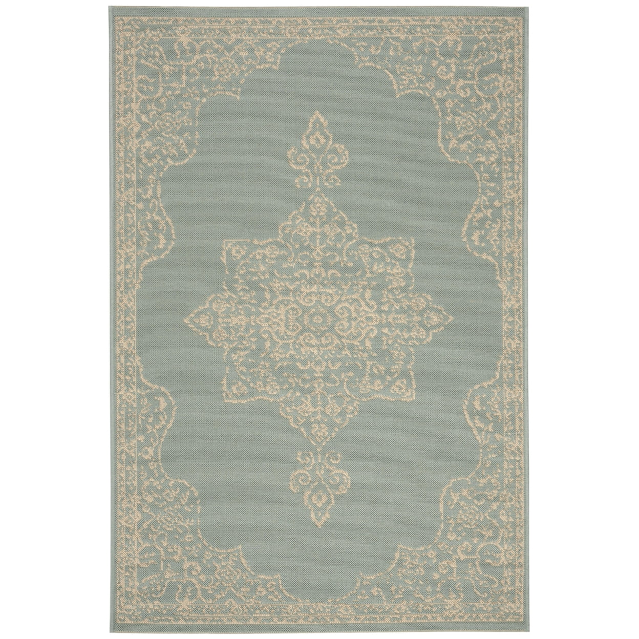 SAFAVIEH Beach House Harding Traditional Indoor/Outdoor Area Rug Cream/Aqua, 5'3" x 7'6"