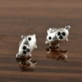 thumbnail image 3 of Pig Studs Earrings Round Shape Black Spinel 925 Sterling Silver Cute Animal Earrings, 3 of 8