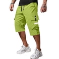 thumbnail image 2 of Domuza Men's Cargo Shorts Drawstring Stretch Waist Casual Running Shorts Multi Pockets Below Knee Breathable Athletic Short Fluorescent Green L, 2 of 5