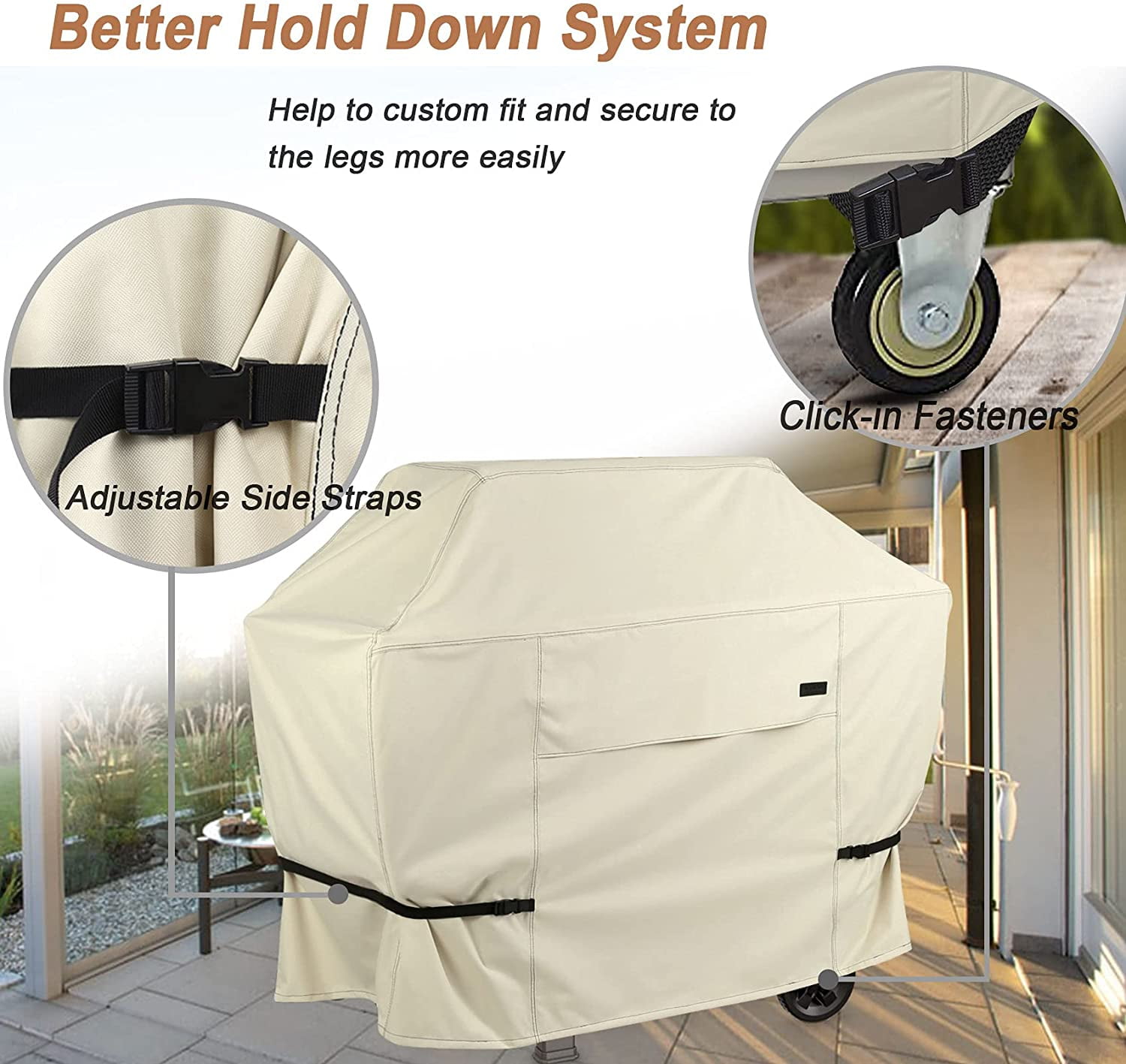 Gas Grill Covers Heavy Duty Waterproof 64 Inch Outdoor BBQ Cover 2-3 Burner Barbecue Cover for Weber, Char-Broil, Brinkmann, Nexgrill Grills and More, Beige