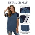 thumbnail image 3 of TEMOFON Womens Shirts Summer Short Sleeve Tops Going Out Tops for Women Color Block Tunic Tops Roundneck Blue Tees Dressy Casual Spring, 3 of 8