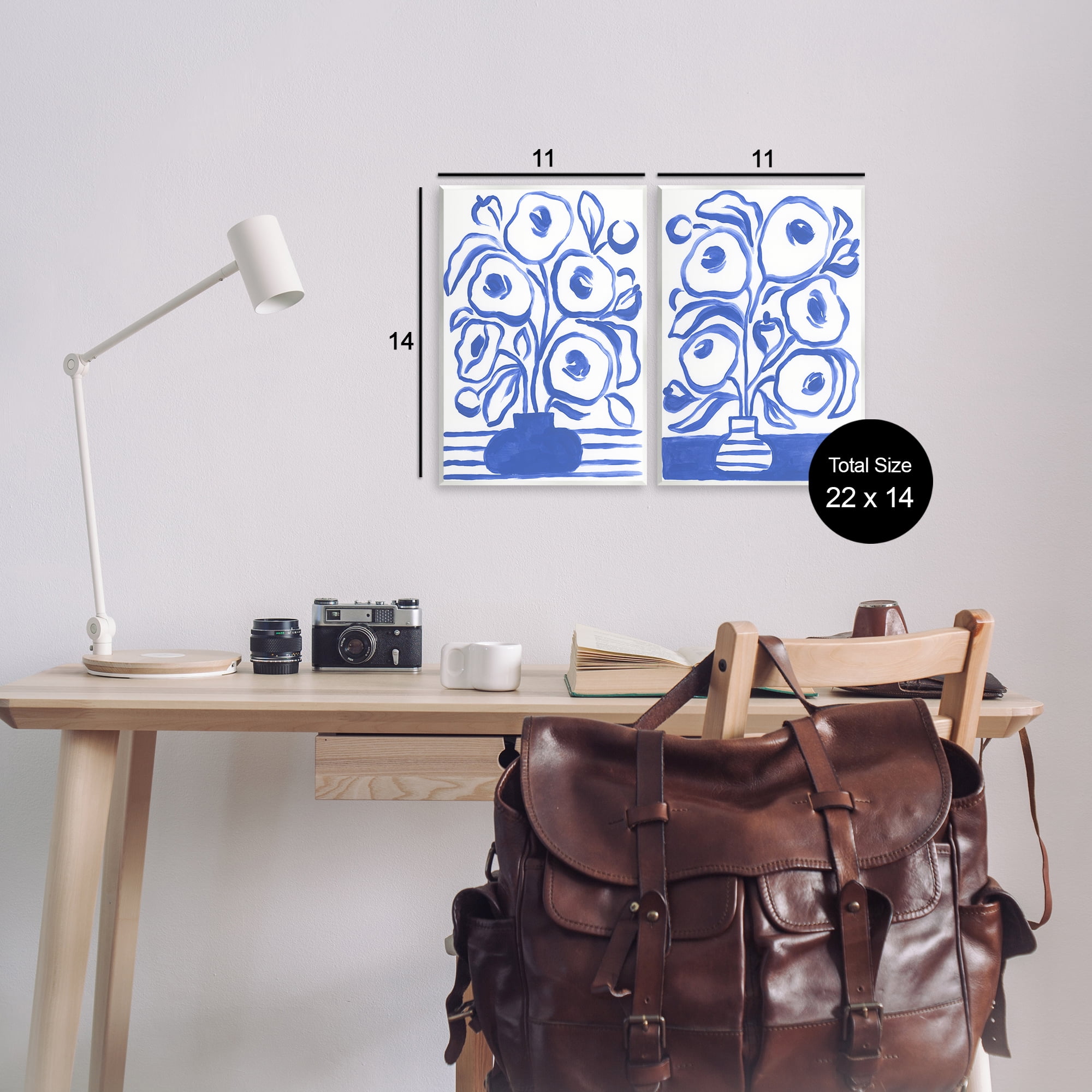 Stupell Industries Modern Blue Floral Vase Plants & Flowers Painting Unframed Art Print Wall Art, 11 x 14, Set of 2