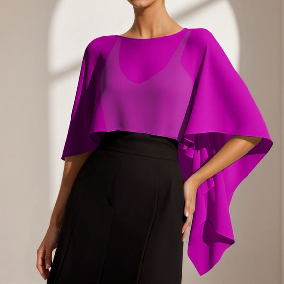 EliteGoogv Womens Elegant Formal Evening Dress Shawl Bridal Wedding Party Cover Up Sun Protection Flattering Cape Solid Color Chiffon Outerwear,PP1,One Size