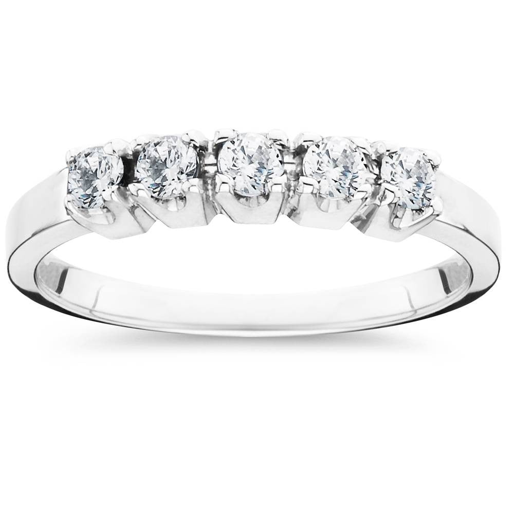 Pompeii 1/4Ct Five Stone Lab Grown Diamond Stackable Wedding Ring 10k White Gold (FG,VS)
