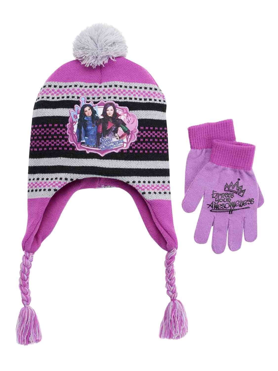 girls purple hat and gloves