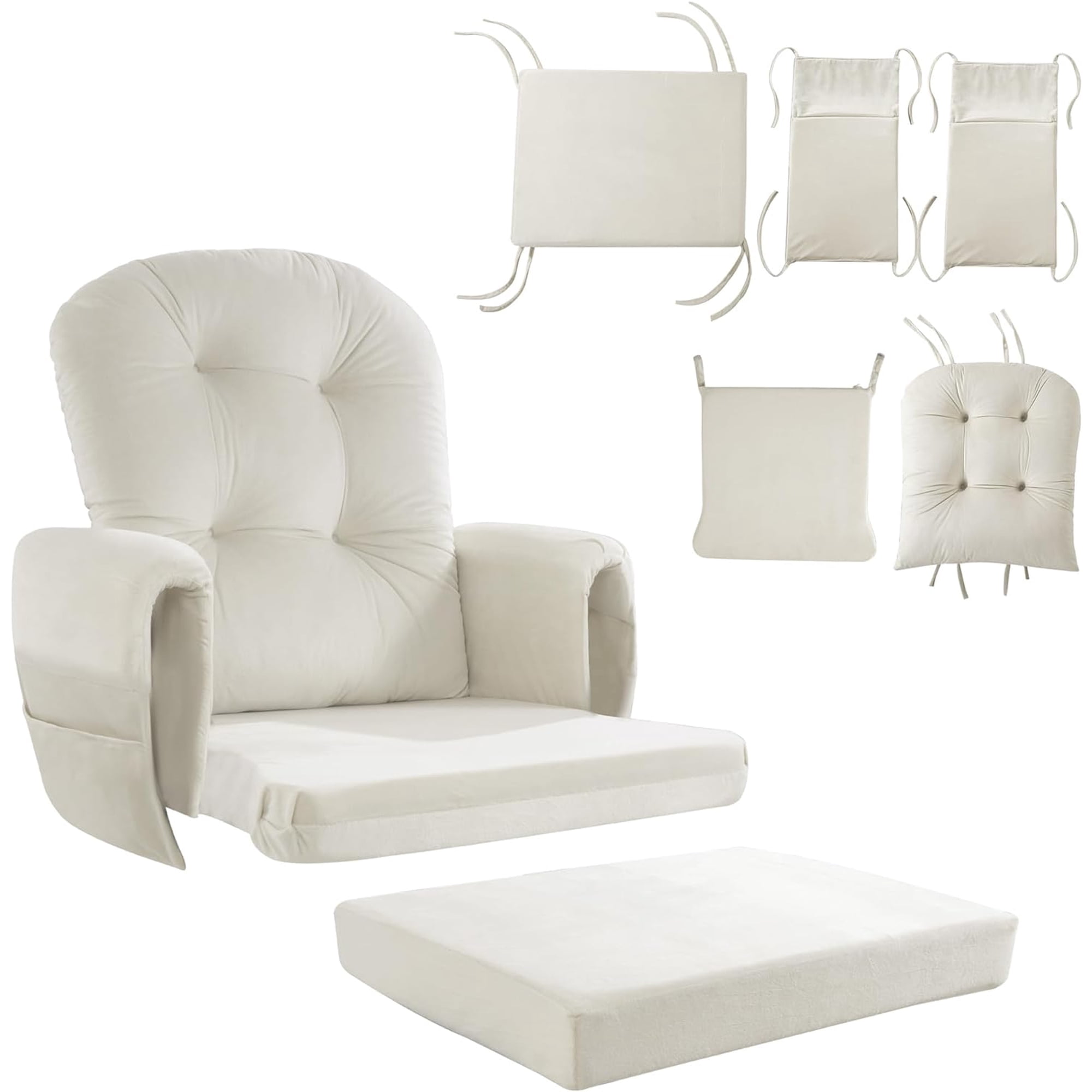Glider Rocker Replacement Cushions 5 PCS with Storage Side Pocket, Velvet Fabric, Foam & Microfiber Filling, Non-Slip & Washable,Thickened & Supportive for Glider Rocking Chair