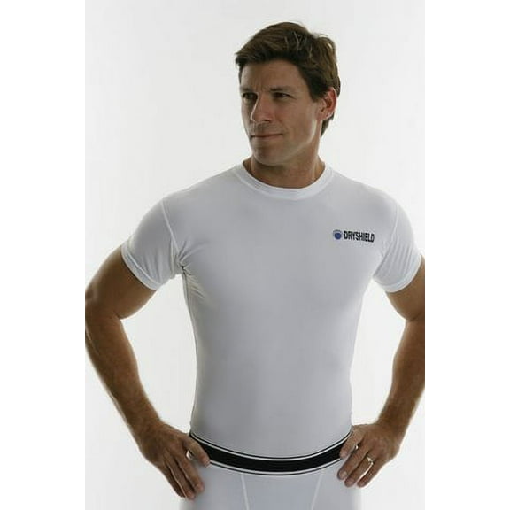 Men's T-shirts, Undershirt With Protective Dry Shield, Sweat-Proof Crew-Neck T-shirt, Casual Wrap Compression Short Sleeve Shirts | Large, White |