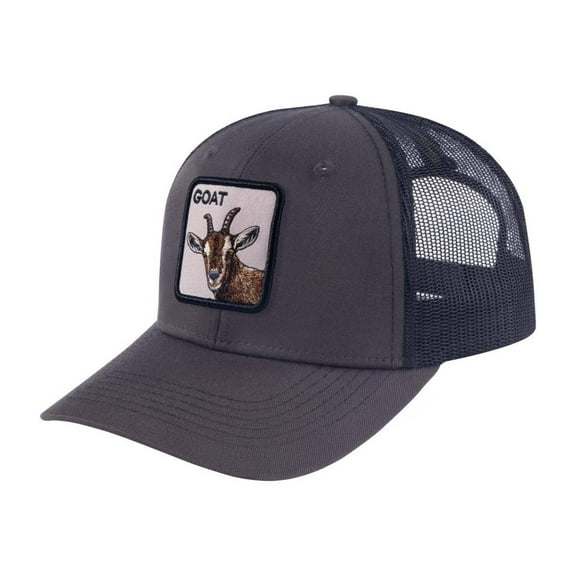 Unisex Embroidered The Goat, 6-Panel Trucker Hat, Dark Grey/Black, Adjustable Fit